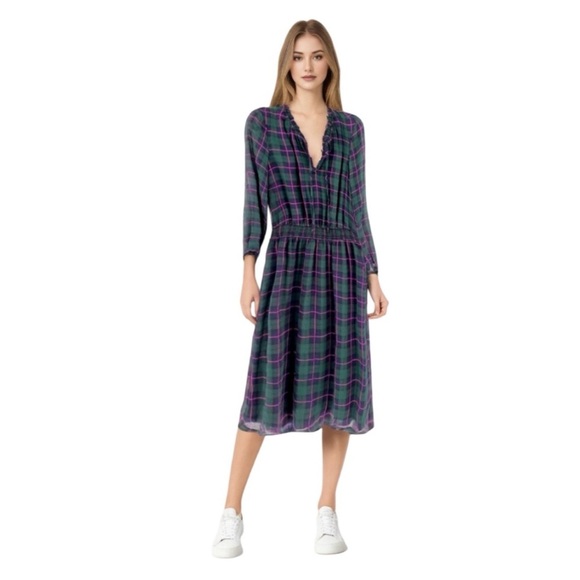 J. Crew Plaid Semi Sheer Long Sleeve Dress - Picture 3 of 7
